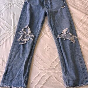 Agolde Light Blue Distressed Straight Leg Jeans